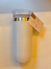 Load image into Gallery viewer, White Design with Stainless Trim Accent Stainless Steel Tumbler Swivel Top Vacuum Insulated Portable Travel Mug Coffee/Tea