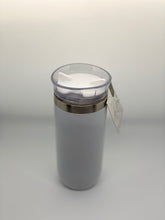 Load image into Gallery viewer, White Design with Stainless Trim Accent Stainless Steel Tumbler Swivel Top Vacuum Insulated Portable Travel Mug Coffee/Tea